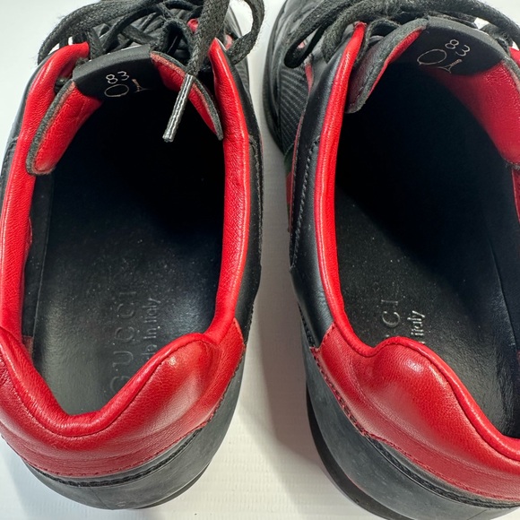 Gucci Black/Red Leather and Mesh Vintage Tennis Sneakers - Picture 8 of 9